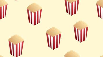 Pop corn boxes and corn explosion parts vector seamless pattern isolated on white background. Movie background. Entertainment weekend texture. Popcorn in a red striped bucket box. Pop corn kernels