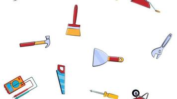 Texture, seamless pattern from a set of construction tools for repair hammer, shovel, screwdriver, wrench, tester, brush, saw, trolley, trowel, ladder on a white background vector