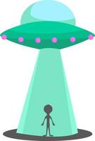 Alien with UFO, illustration, vector on white background