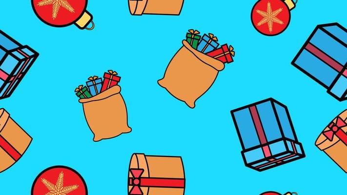 Seamless christmas symbols. Xmas green tree, gift toys or holidays sweets and traditional gingerbread man pattern vector background