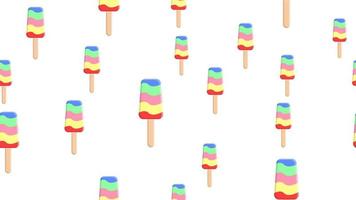 popsicle ice cream on a stick on a white background, vector illustration, pattern. appetizing bright dessert with sugar topping. ice cream for home and cafe decor, pattern on wallpaper