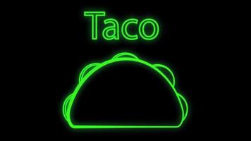 tacos on black background, vector illustration. neon sign for fast food, food restaurant. neon green with taco inscription. design of a cafe, kitchen. glowing box for cozy fast food decor