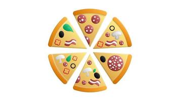 Colorful round tasty pizza on white background with salami tomato mushrooms and olives flat isolated vector illustration