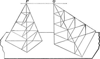 pirámides triangulares equivalentes, ilustración vintage. vector