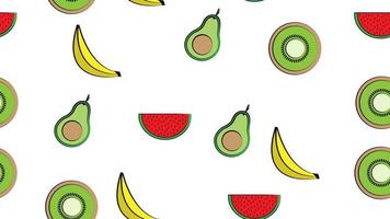 Seamless pattern banana kiwi watermelon avocado delicious sweet fresh beautiful on white background. The texture is endless vector