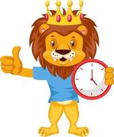 Lion with clock, illustration, vector on white background.