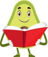 Avocado reading book, illustration, vector on white background.