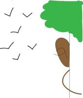 A man behind a tree, vector or color illustration.