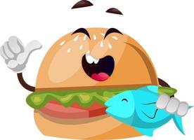 Burger with fish, illustration, vector on white background.