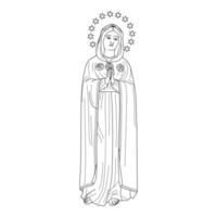 Our Lady Mystical Rose Vector Illustration Outline Monochrome