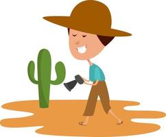 Man in the desert , illustration, vector on white background