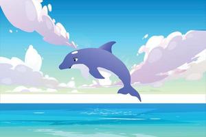 ilustración de delfines solos con vista de cielo despejado vector