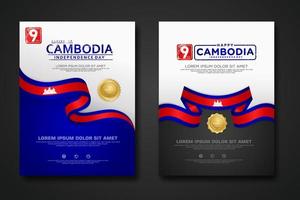 establecer diseño de póster plantilla de fondo del día de la independencia de camboya vector