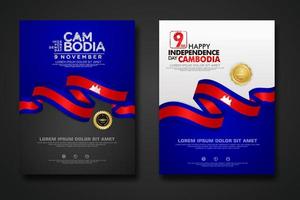 Set poster design Cambodia independence day background template vector