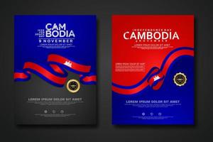 Set poster design Cambodia independence day background template vector