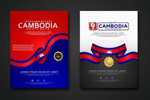 establecer diseño de póster plantilla de fondo del día de la independencia de camboya vector