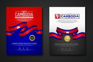 establecer diseño de póster plantilla de fondo del día de la independencia de camboya vector