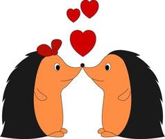 Hedgehogs in love, illustration, vector on white background.