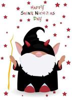 Vertical postcard to the day of St. Nicholas. Crampus help Nicholas.Vector poster with devil vector