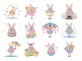 Bunny character set. Rabbit symbol of 2023. Hares characters. vector