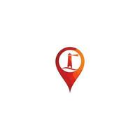 Lighthouse map pin shape concept vector logo design. Waves Lighthouse icon logo design vector template illustration.