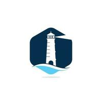 Lighthouse vector logo design. Waves Lighthouse icon logo design vector template illustration.