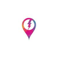 Thunder bold Concept power Logo Design Template. Thunder map pin shape concept logo. Electric thunder bold logo vector