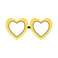 Y2k groovy element. Yellow glasses hearts isolated on white background. 2000 vibes collection. 2000s cartoon hand drawn vector illustration.