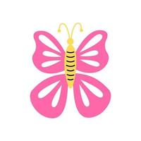 Y2k groovy element. Pink butterfly isolated on white background. 2000 vibes collection. 2000s cartoon hand drawn vector illustration.