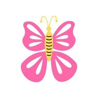 Y2k groovy element. Pink butterfly isolated on white background. 2000 vibes collection. 2000s cartoon hand drawn vector illustration.