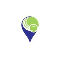 Tennis ball map pin shape concept logo. Tennis logo design vector