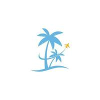 diseño de icono de logotipo de viaje de playa. plantilla de logotipo de viaje. palmera con vector de plantilla de logotipo de ola oceánica.