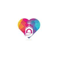 Church building heart shape concept logo design. Template logo for churches and Christian. Cross church building logo. vector