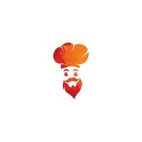 diseño de logotipo de vector de maestro chef. jefe de cocina con bigote y logotipo vectorial de barba. cabeza de chef con cuchara y tenedor