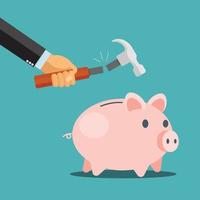 Business man hand breaking piggy bank , Hammer broken - vector illustration