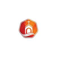 Church building logo design. Template logo for churches and Christian. Cross church building logo. vector