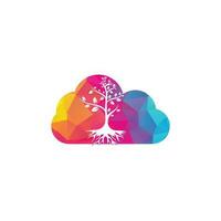 árbol raíces nube forma concepto vector logo diseño. árbol vectorial con elemento de logotipo de raíces.