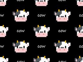 Cow cartoon character seamless pattern on black background vector