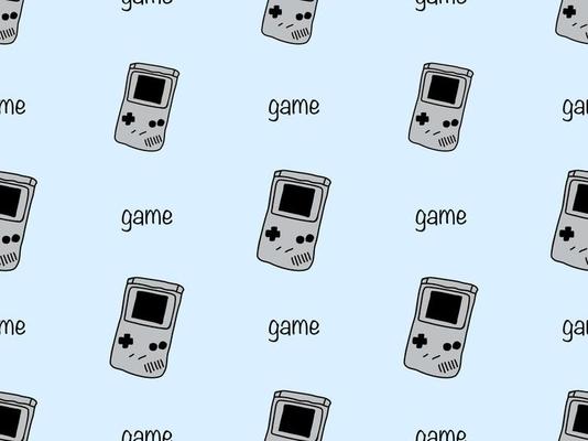 Game cartoon character seamless pattern on blue background