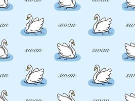 Swan cartoon character seamless pattern on blue background vector
