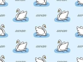 Swan cartoon character seamless pattern on blue background vector