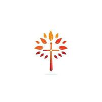 Church logo. Christian church cross praying tree logo. Christian Sword Church Cross logo design vector