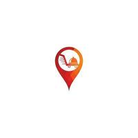 Food delivery map pin shape concept logo design. Fast delivery service sign. Delivery logo online food ordering restaurant. vector