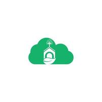 diseño del logotipo del concepto de forma de nube del edificio de la iglesia. logotipo de plantilla para iglesias y cristianos. logotipo del edificio de la iglesia cruzada. vector