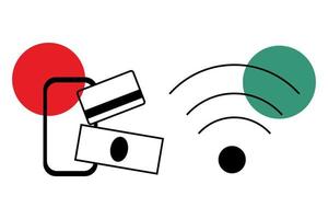 conjunto de dos elementos como íconos de wi-fi y teléfono con una imagen abstracta de dinero y una tarjeta de pago vector