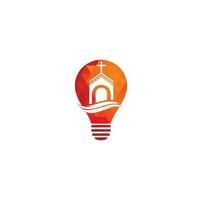 diseño del logotipo del concepto de forma de bulbo del edificio de la iglesia. logotipo de plantilla para iglesias y cristianos. logotipo del edificio de la iglesia cruzada. vector