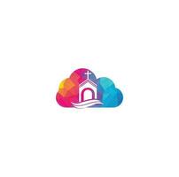 Church building cloud shape concept logo design. Template logo for churches and Christian. Cross church building logo. vector