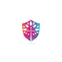Church logo. Christian church cross praying tree logo. Christian Sword Church Cross logo design vector