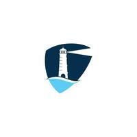 Lighthouse vector logo design. Waves Lighthouse icon logo design vector template illustration.