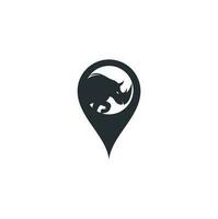 Rhino and map pointer logo design. Rhino and gps icon. Modern, anger. vector